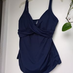 Lands End Chlorine Resist Wrap Underwire Tankini Tummy Control Swimsuit Top Navy